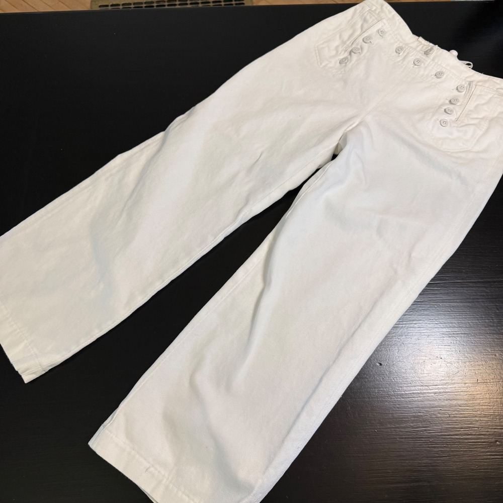 Lauren Ralph Lauren White Sailor Pants Wide Leg Button Front Lace Up Back Size 6